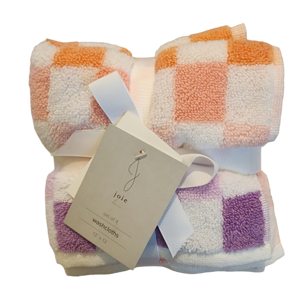 Joie Set of 4 Washcloths  Checkered Multicolored  13"x 13"